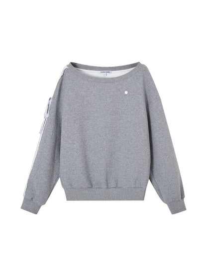 Gray &amp; Navy Off-Shoulder Long Sleeve Sweatshirt