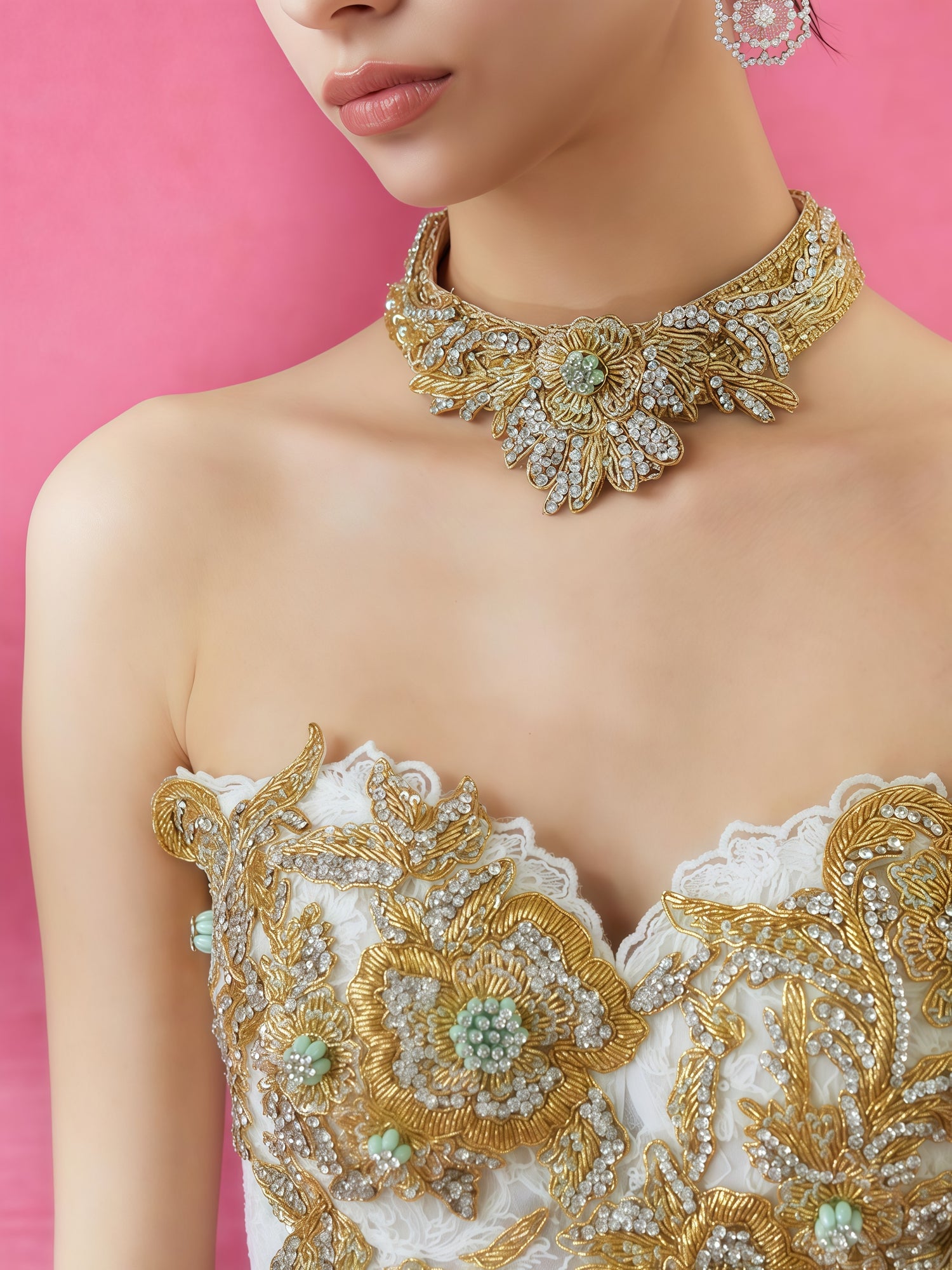 Golden Baroque Embroidered Off-Shoulder Mermaid Gown