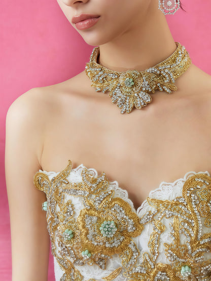 Golden Baroque Embroidered Off-Shoulder Mermaid Gown