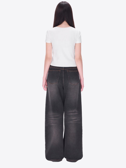 Relaxed Fleece-Lined Curved Denim Pants