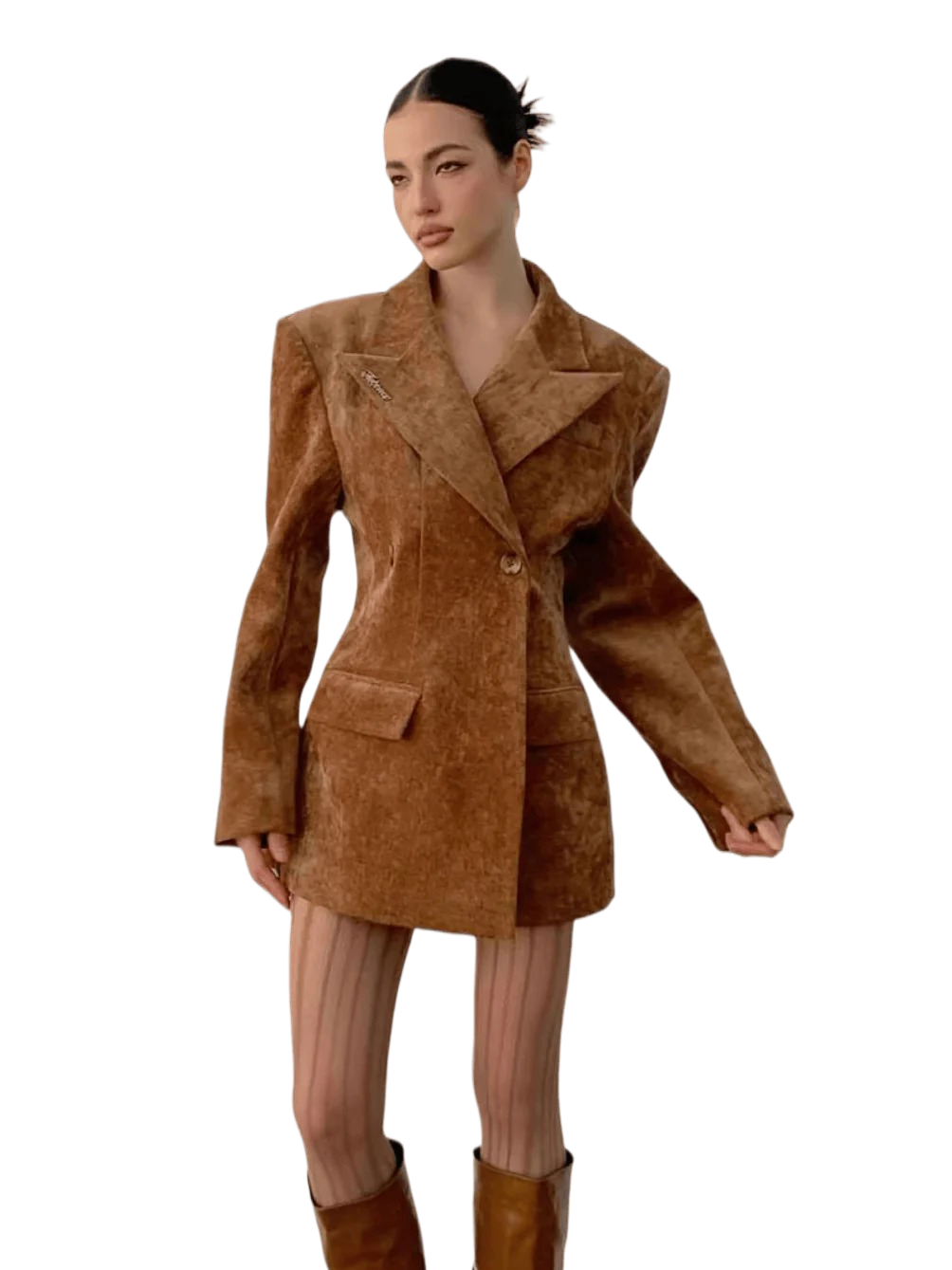 Waist-Cinched Power-Shoulder Blazer