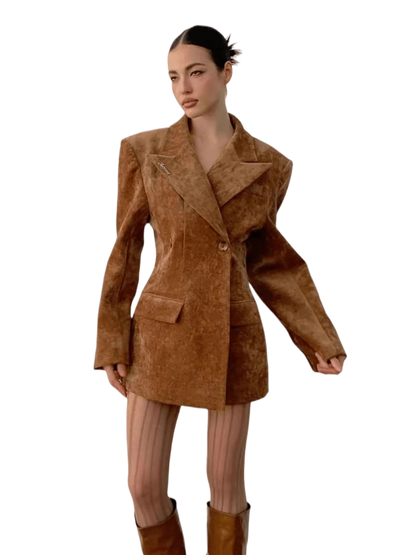 Waist-Cinched Power-Shoulder Blazer