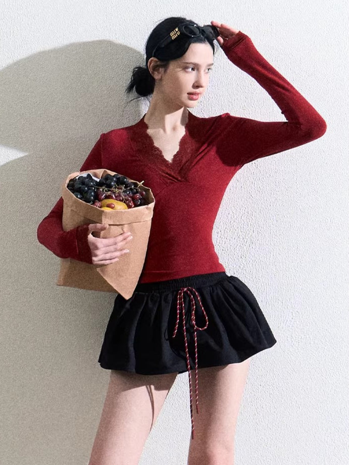 Drawstring Bubble Mini Skirt