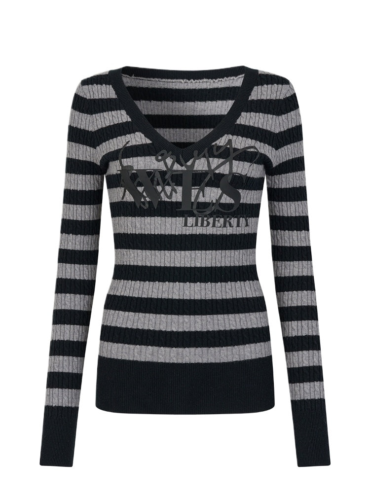 Striped Graffiti Pullover Knit Sweater