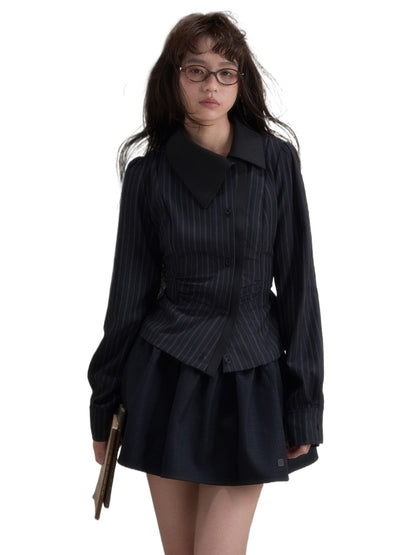 Off-Center Button Detachable Bow Shirt