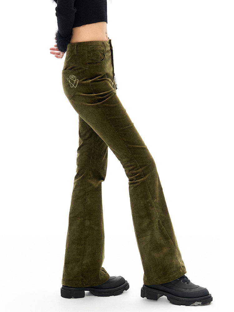 High-Waist Slim Fit Corduroy Pants