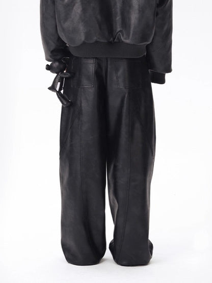 Faux Leather Straight-Leg Pants