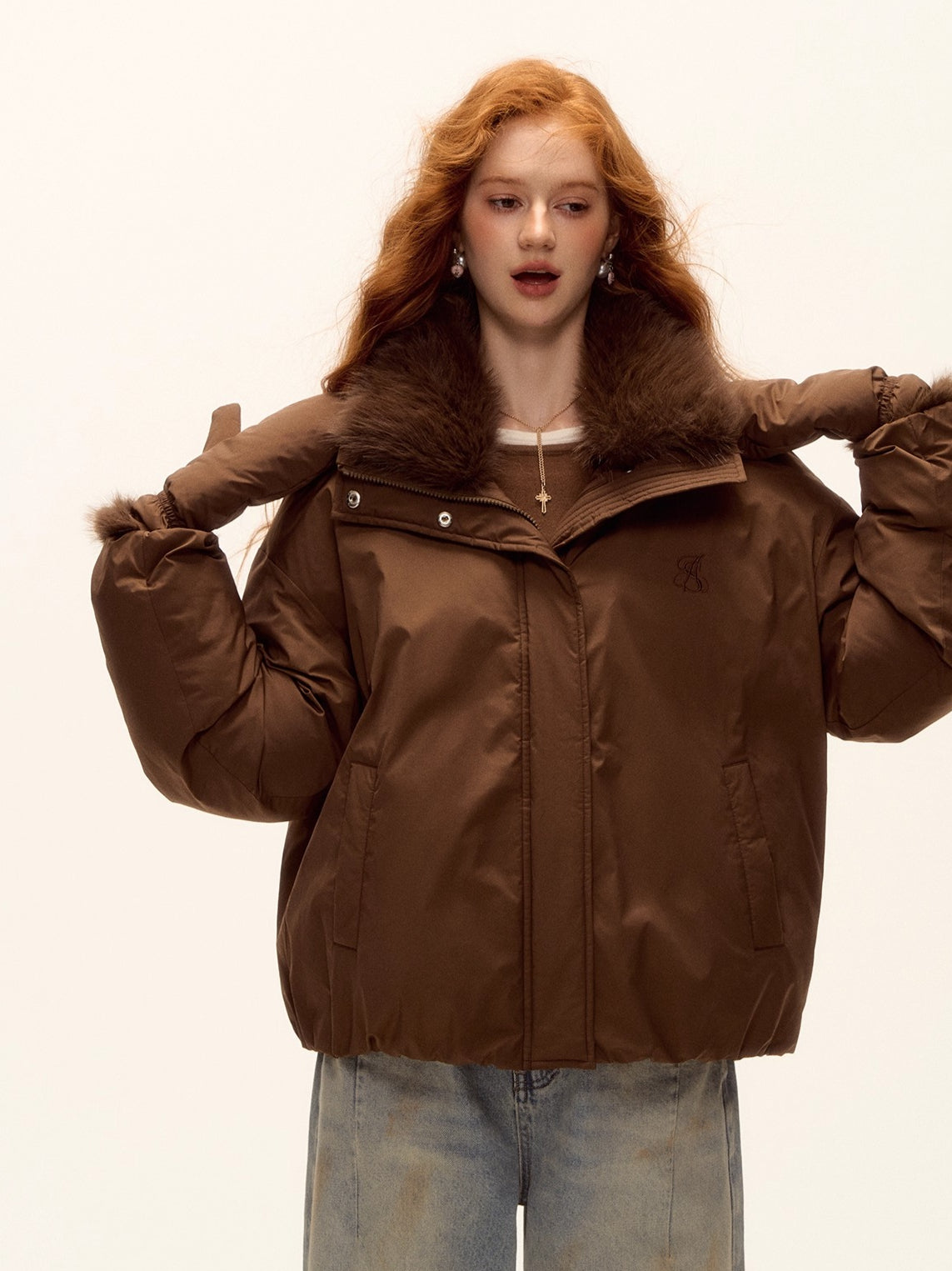 Fur-Collar Short Down Puffer Jacket