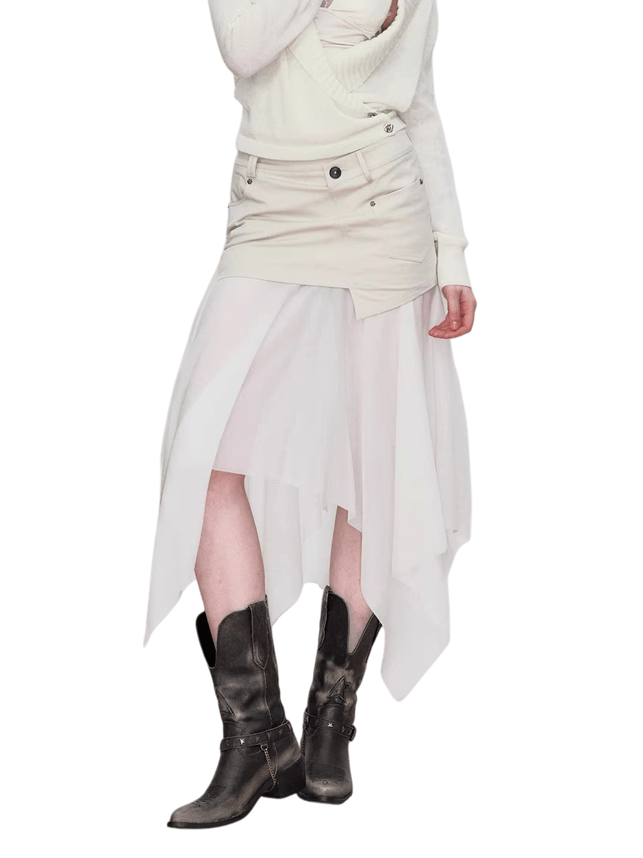 Asymmetric Panelled Flowing Midi Skirt