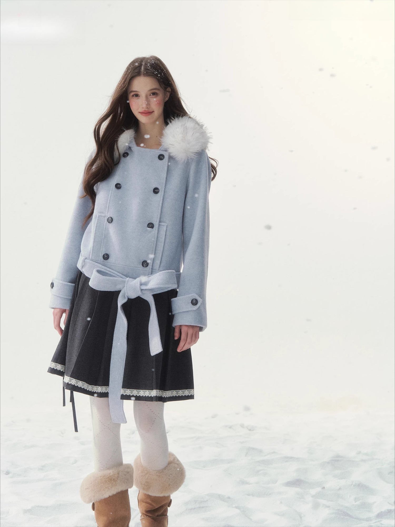 Wool-Blend Retro Pleated Skirt