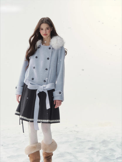 Wool-Blend Retro Pleated Skirt