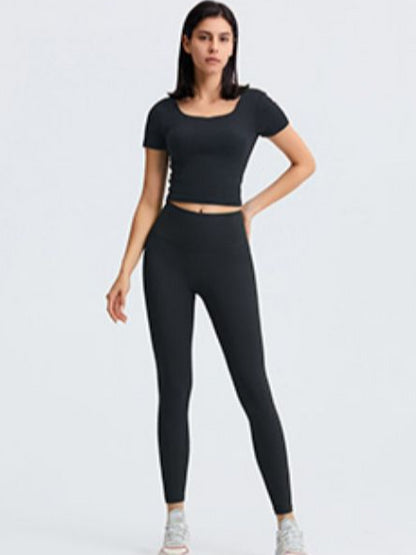 Square-neck Padded Yoga Fitness Top &amp; Seamless Yoga Pants Set