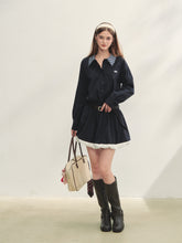 Black Lapel Checkered Panel Tulip Dress - CHINASQUAD