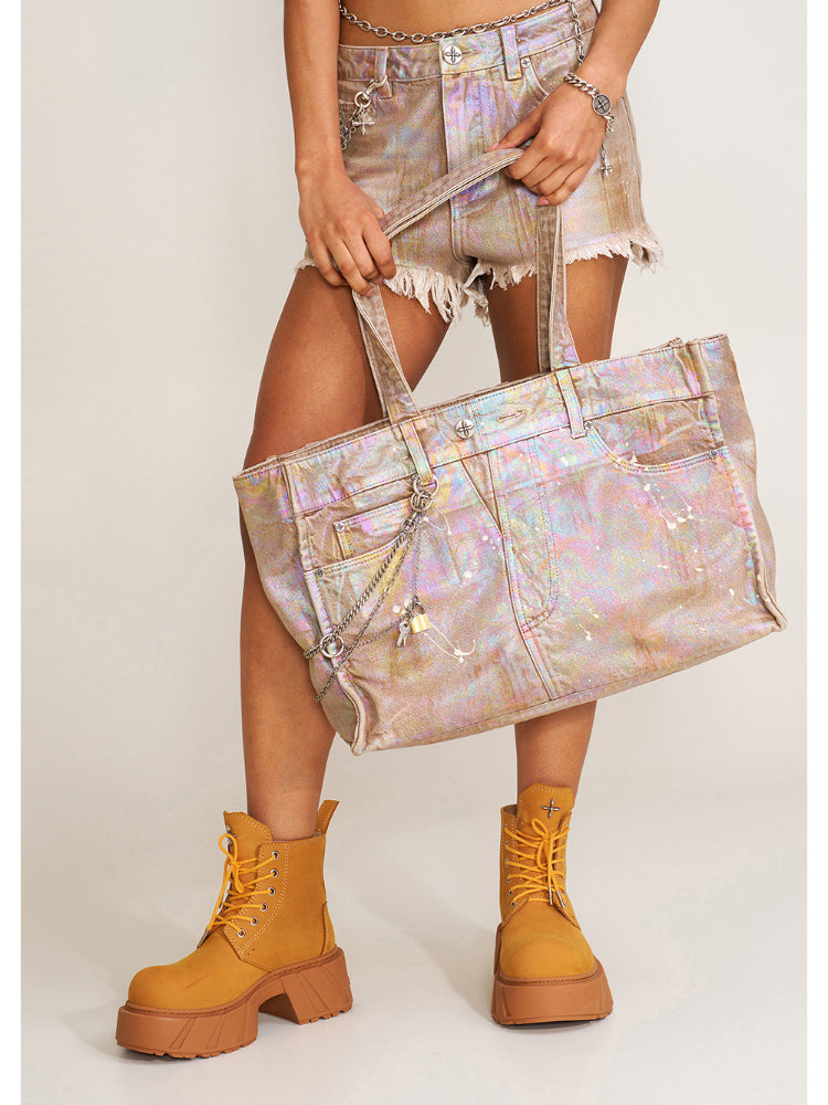 Compass Badge Patina Leather Flip Bag Medium Caramel Patina - CHINASQUAD