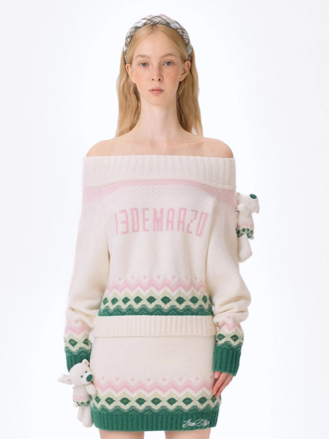 Fair Isle Off-Shoulder Knit Sweater