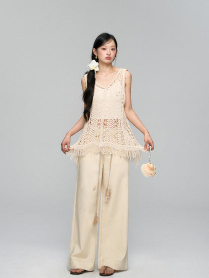 High-Waist Loose Straight - Leg Rope Jeans