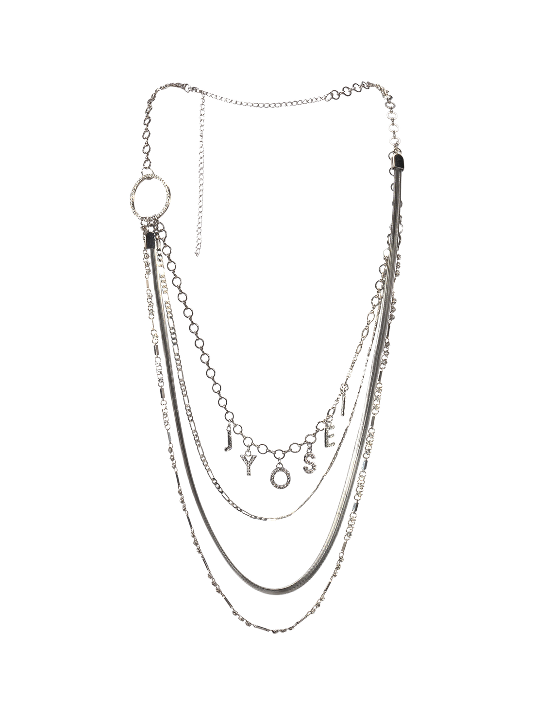 Silver Multi-Layer Crystal Ring Pendant Necklace