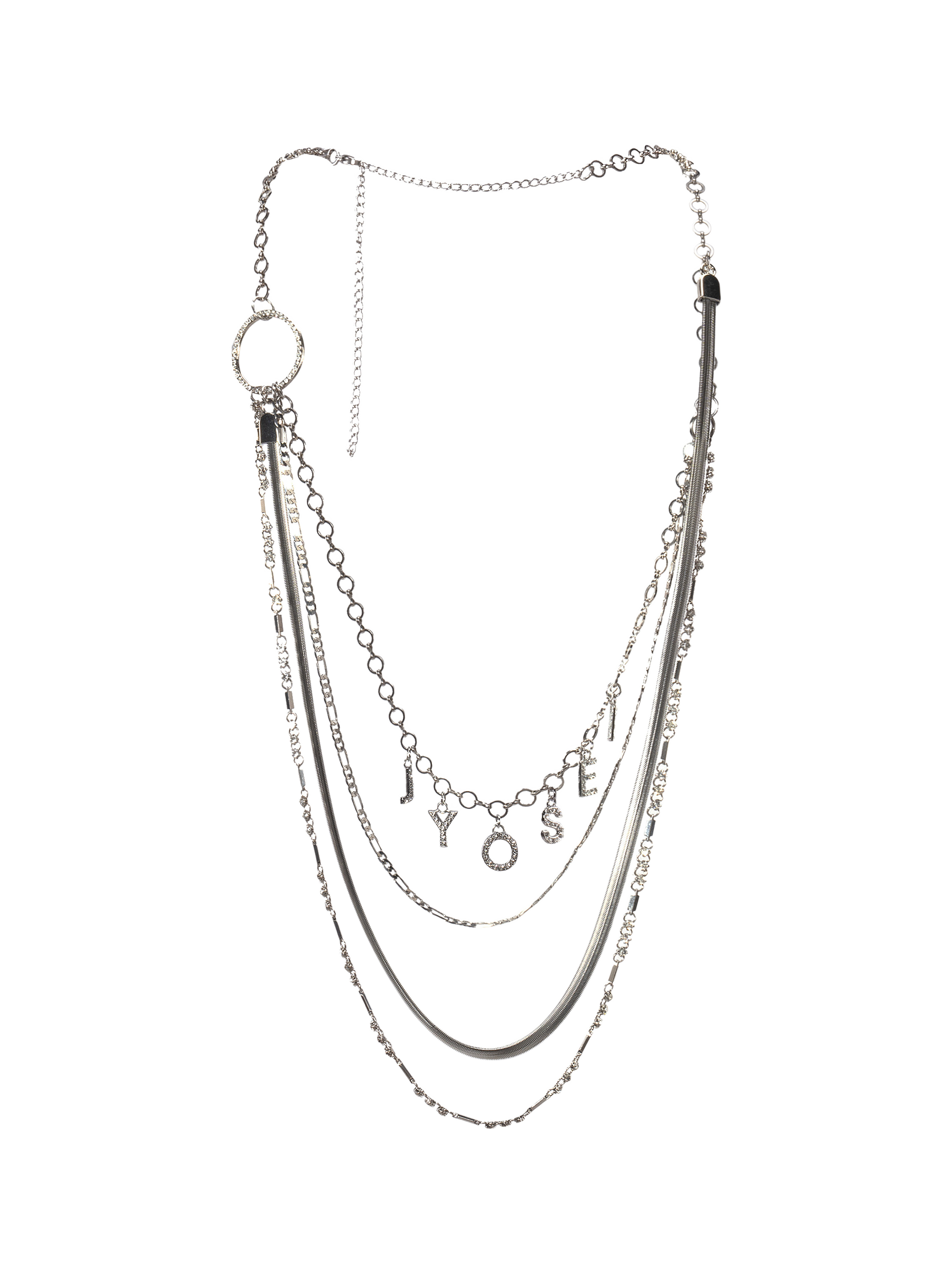 Silver Multi-Layer Crystal Ring Pendant Necklace