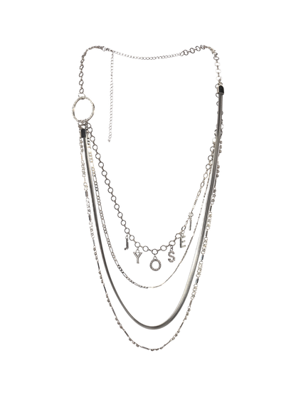 Silver Multi-Layer Crystal Ring Pendant Necklace