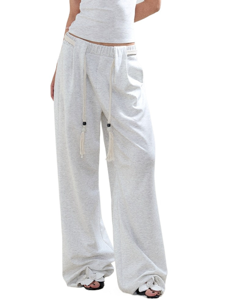Contrast Waist Drawcord Wide-Leg Sweatpants
