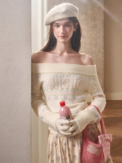 Cosagach Fair Isle Knit Crewneck &amp; Floral Skirt Set