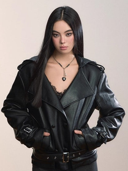 Faux Shearling-Lined Hooded PU Moto Jacket
