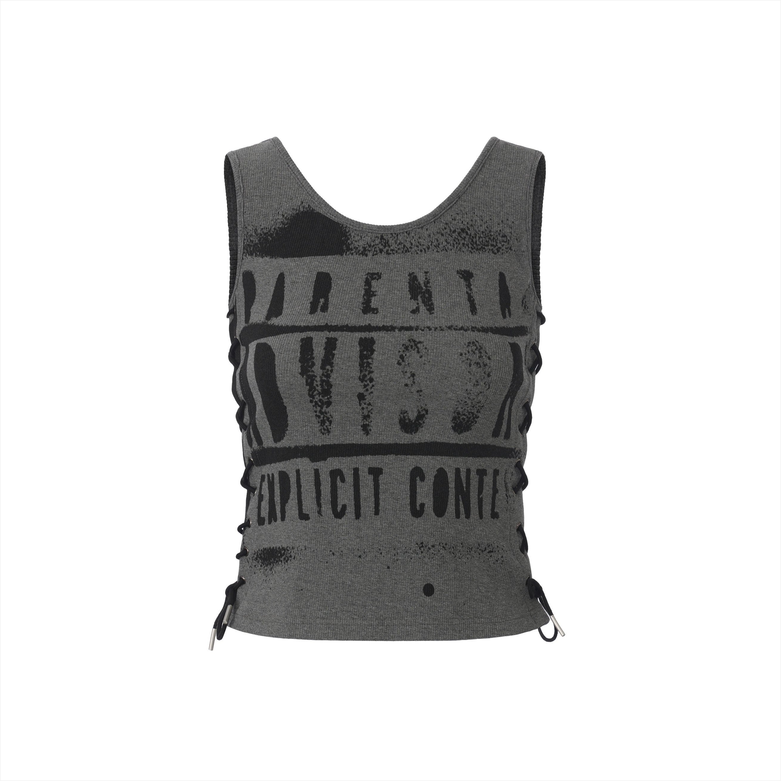 Drawstring Punk Printed Tank Top