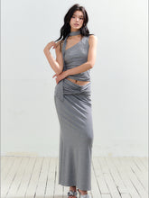 Rhinestone One-Shoulder Knit Vest & Skirt Set - CHINASQUAD
