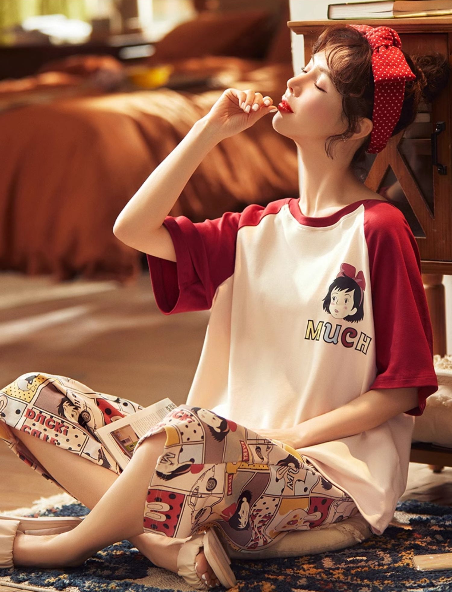 Red Cotton Cartoon Pajama Set