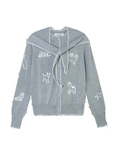 Puppy Embroidered Trim Hooded Knit Sweater - CHINASQUAD
