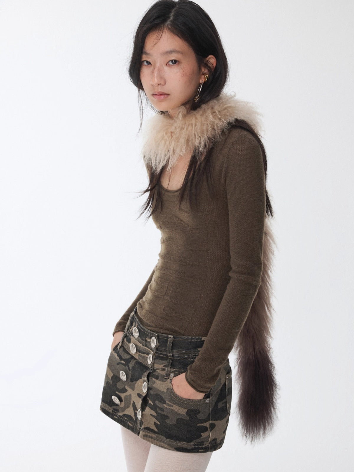 Washed Camo Double-Breasted Canvas Skort