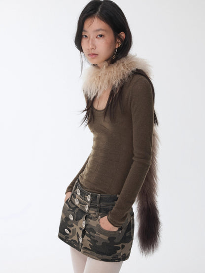 Washed Camo Double-Breasted Canvas Skort
