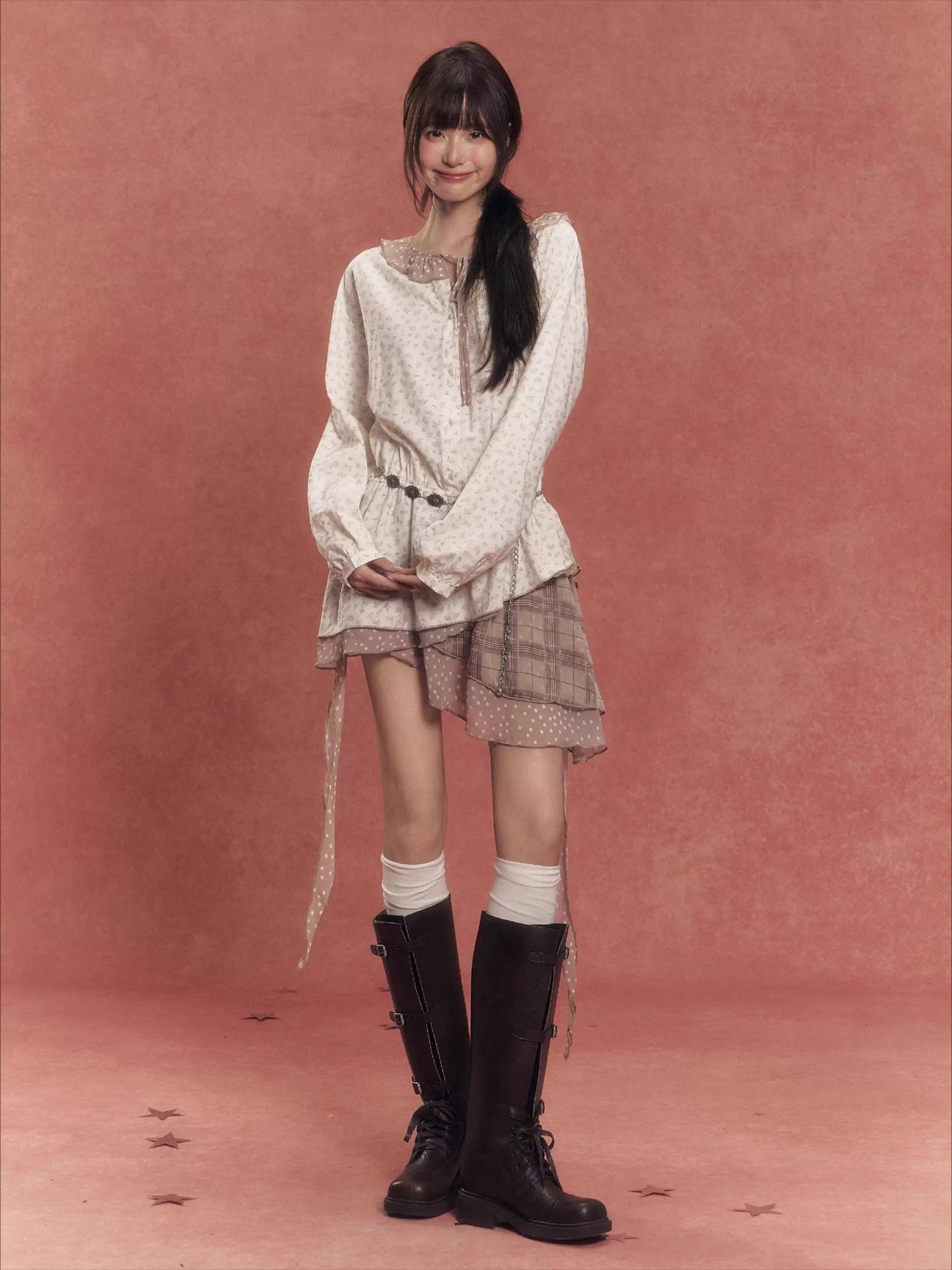 Deconstructed Patchwork Waist-Cinched Shirt Dress