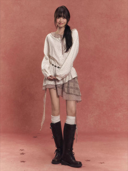 Deconstructed Patchwork Waist-Cinched Shirt Dress