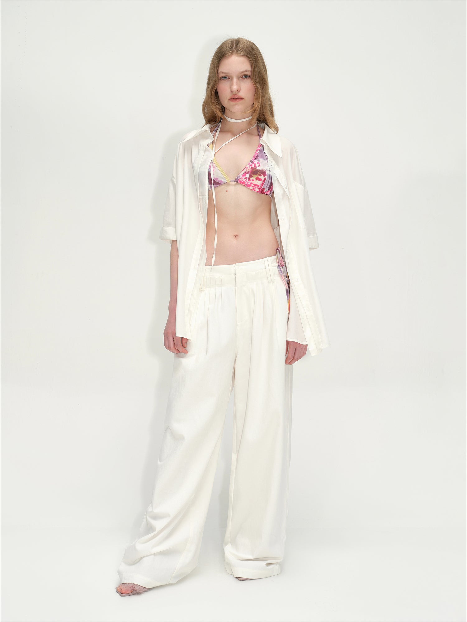 White Lyocell Wide-Leg Pants