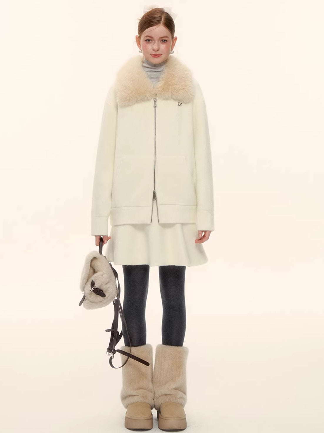 Wool-Blend Zip-Up Knit Jacket