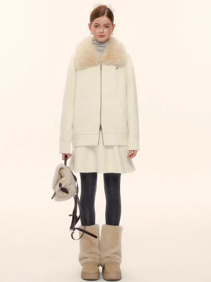 Wool-Blend Zip-Up Knit Jacket