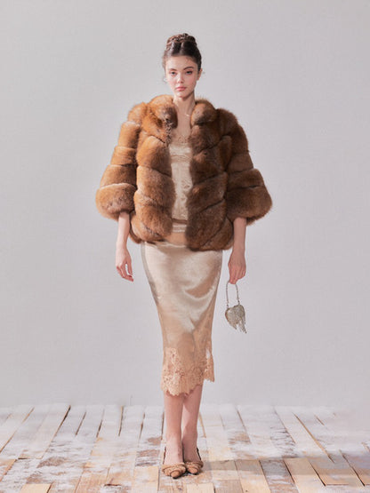 Gilded Amber Saga Fox Fur Short Coat