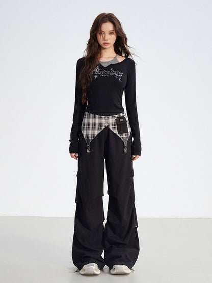Detachable Plaid Utility Cotton Pants