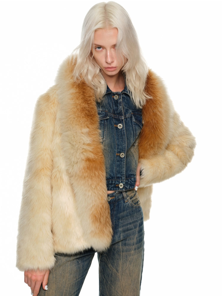 Gradient Fox Fur Waist-Cinched Jacket