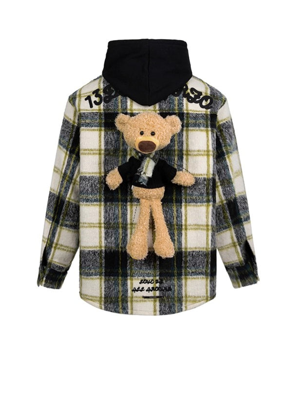 Plaid Patchwork Teddy Zip Overshirt Jacket