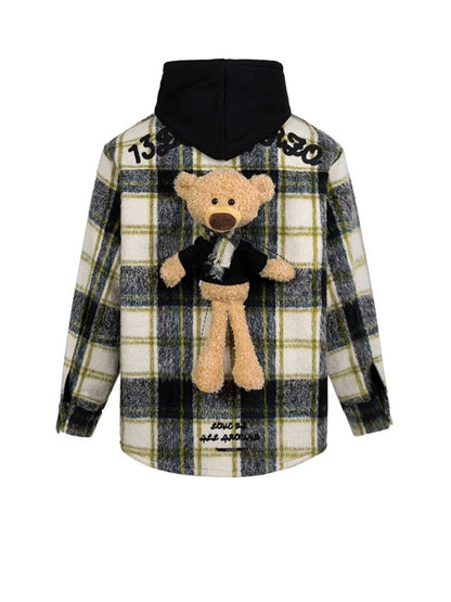 Plaid Patchwork Teddy Zip Overshirt Jacket