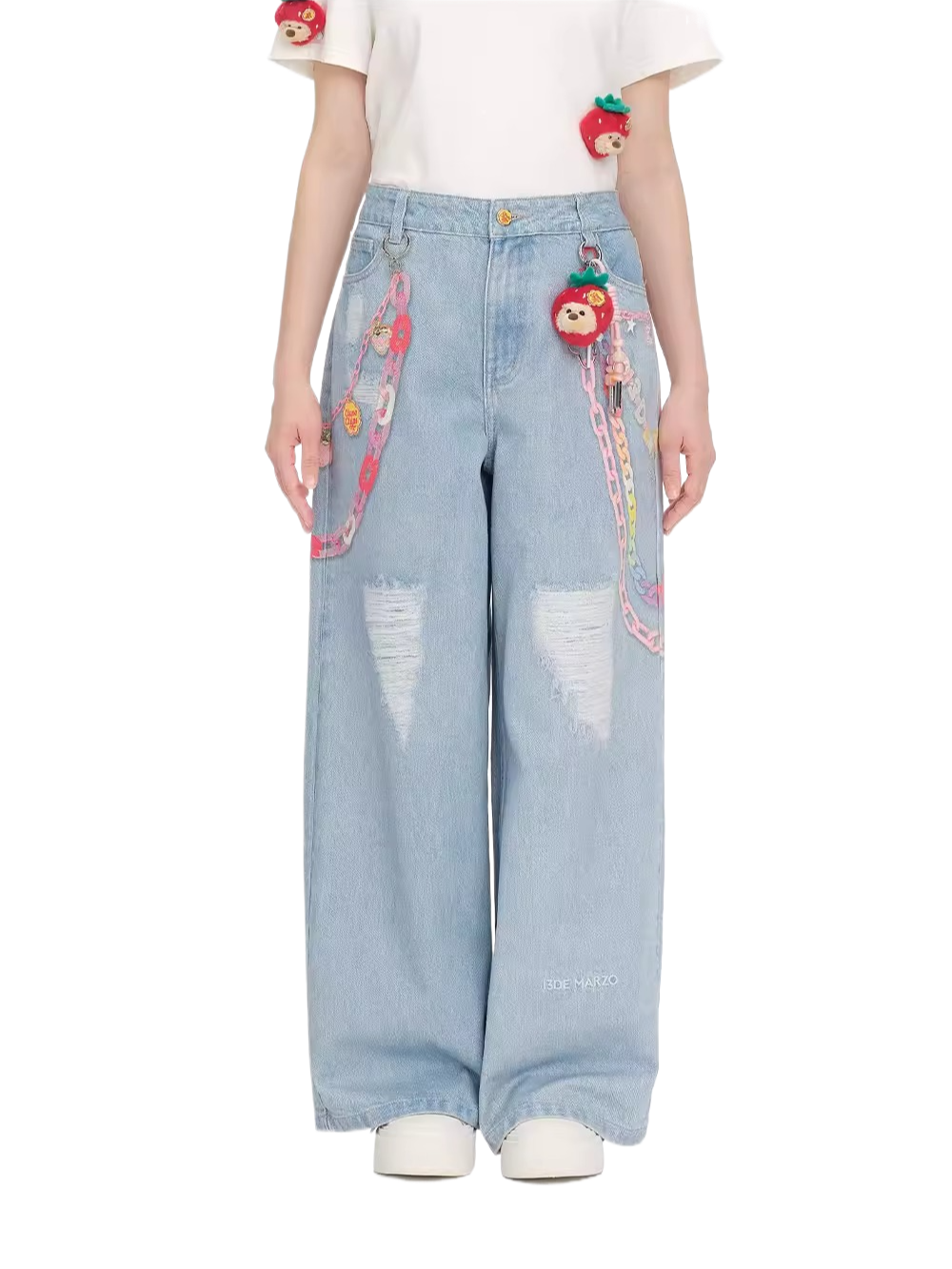 Charm Chain Printed Wide-Leg Jeans