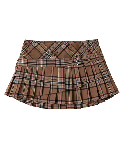 Embellished Belt Pleated Mini Skirt