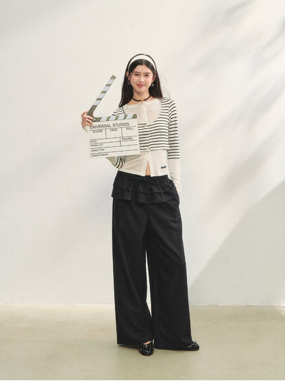 Two-piece Double-layer Ruffle Tie Straight Pants - CHINASQUAD
