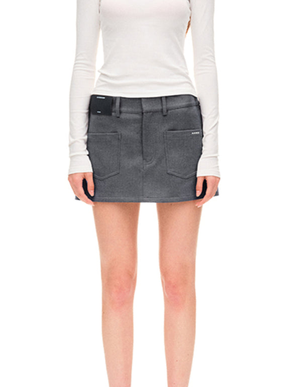 Wool Fold-Structure Low-waist Pencil Skirt