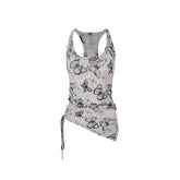 Purple & Grey Butterfly Print Irregular Strappy Vest - CHINASQUAD