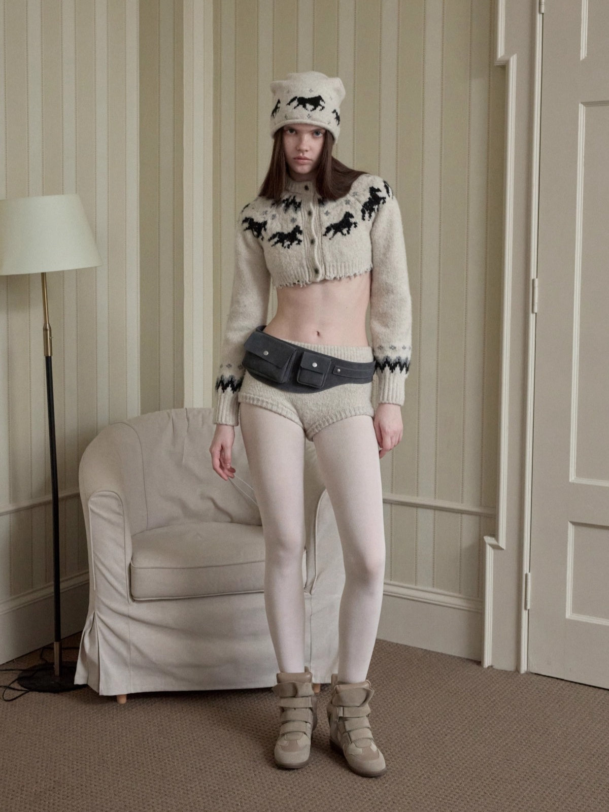 Fair Isle Pony Jacquard Knit Beanie