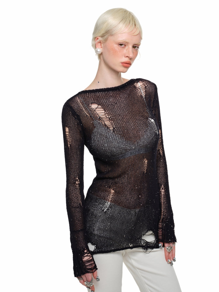 Reversible Hollow Sequin Knit Pullover