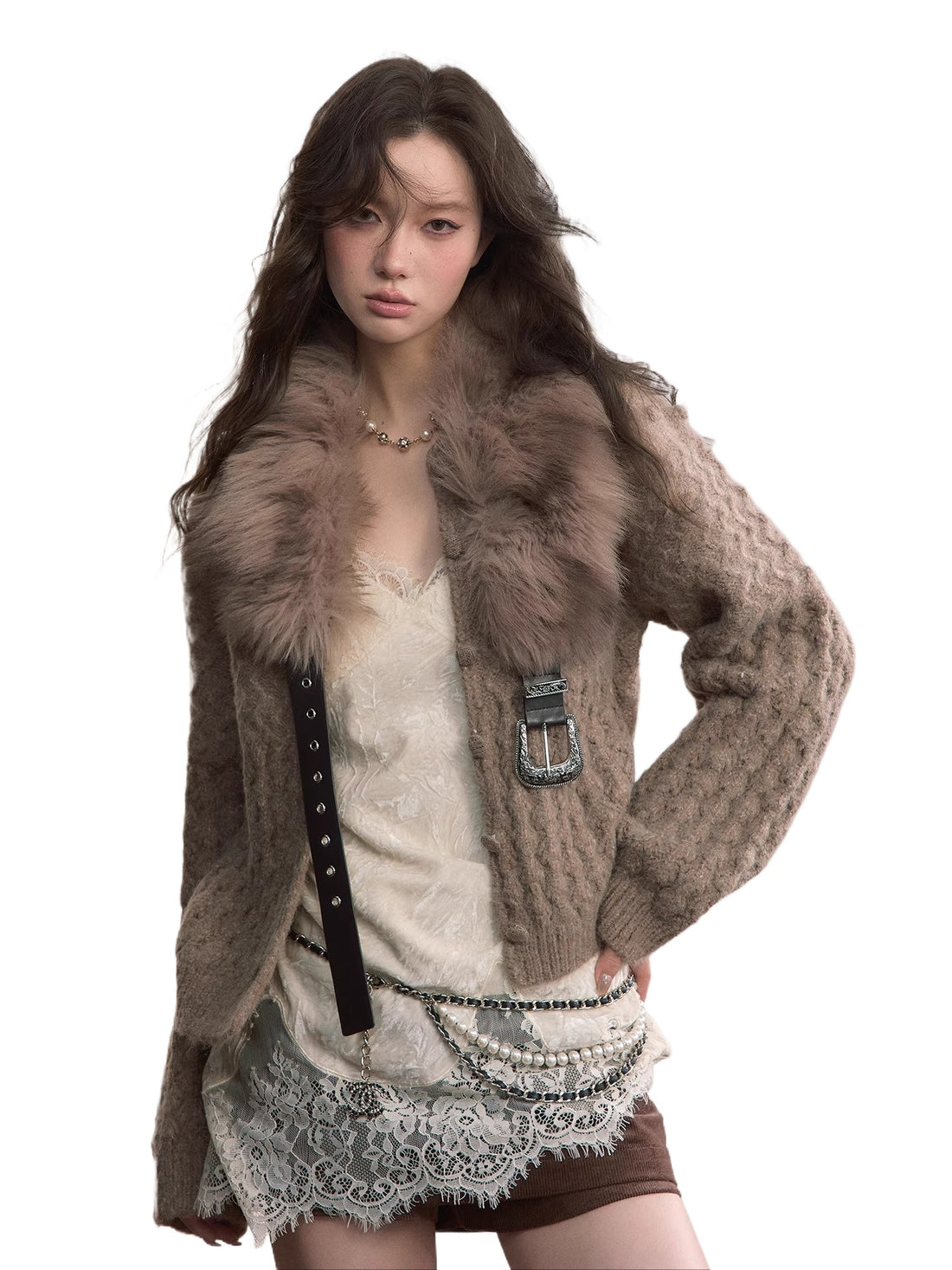 Textured Wool-Blend Cable Knit Cardigan
